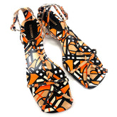 Burberry black and orange printed ankle strap sandals